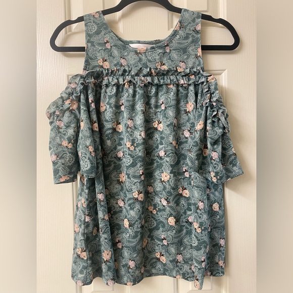 LC Lauren Conrad Floral Cold Shoulder Women's Top Size Medium - Picture 13 of 16